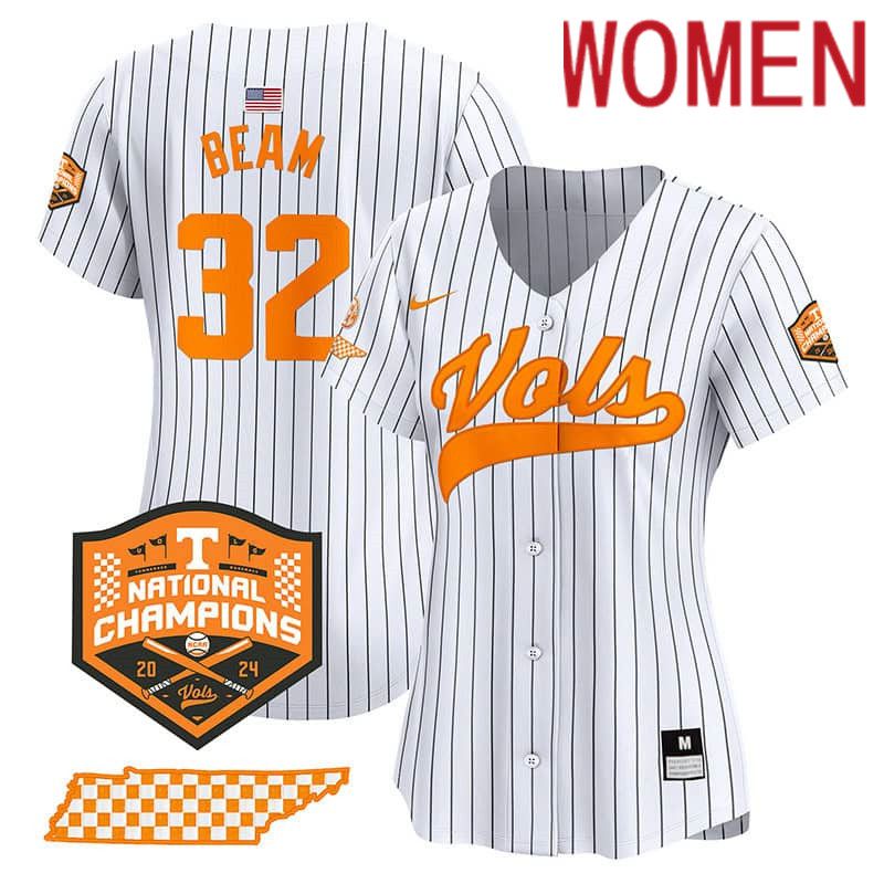 Women Tennessee Volunteers #32 Beam White Stripe 2024 Nike Champions Vapor Premier Limited NCAA Jersey->women nfl jersey->Women Jersey